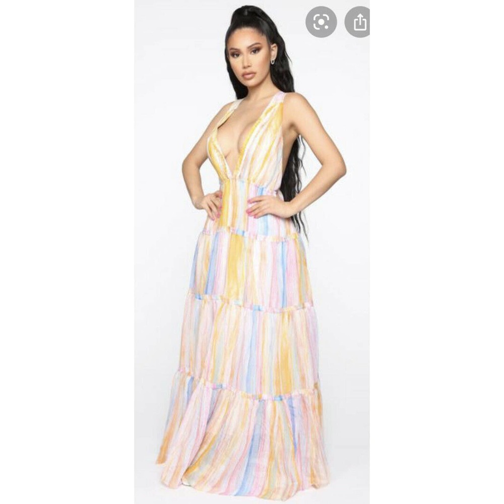 Fashion Nova Multicolor Striped Maxi Dress